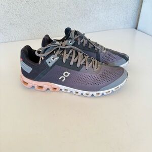 On Running Women's Gray Purple Sneakers with Pink Accents